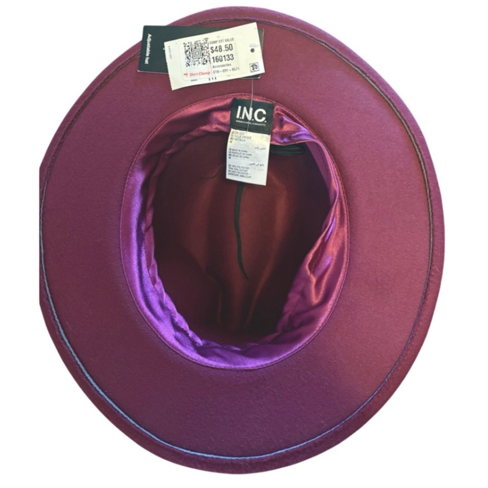 I.N.C. International Concepts Burgundy Fedora Hat One Size Adjustable NWT - Picture 3 of 4
